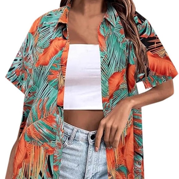 Amazon Tops - Tropical Print Button-Up Shirt